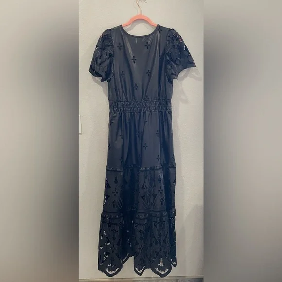 NWT Anthropologie The Somerset Maxi Dress: Faux Leather Embroidered Edition L - Picture 5 of 13